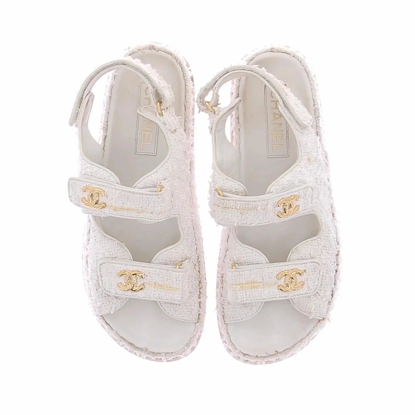 WHITE TWEED SANDALES