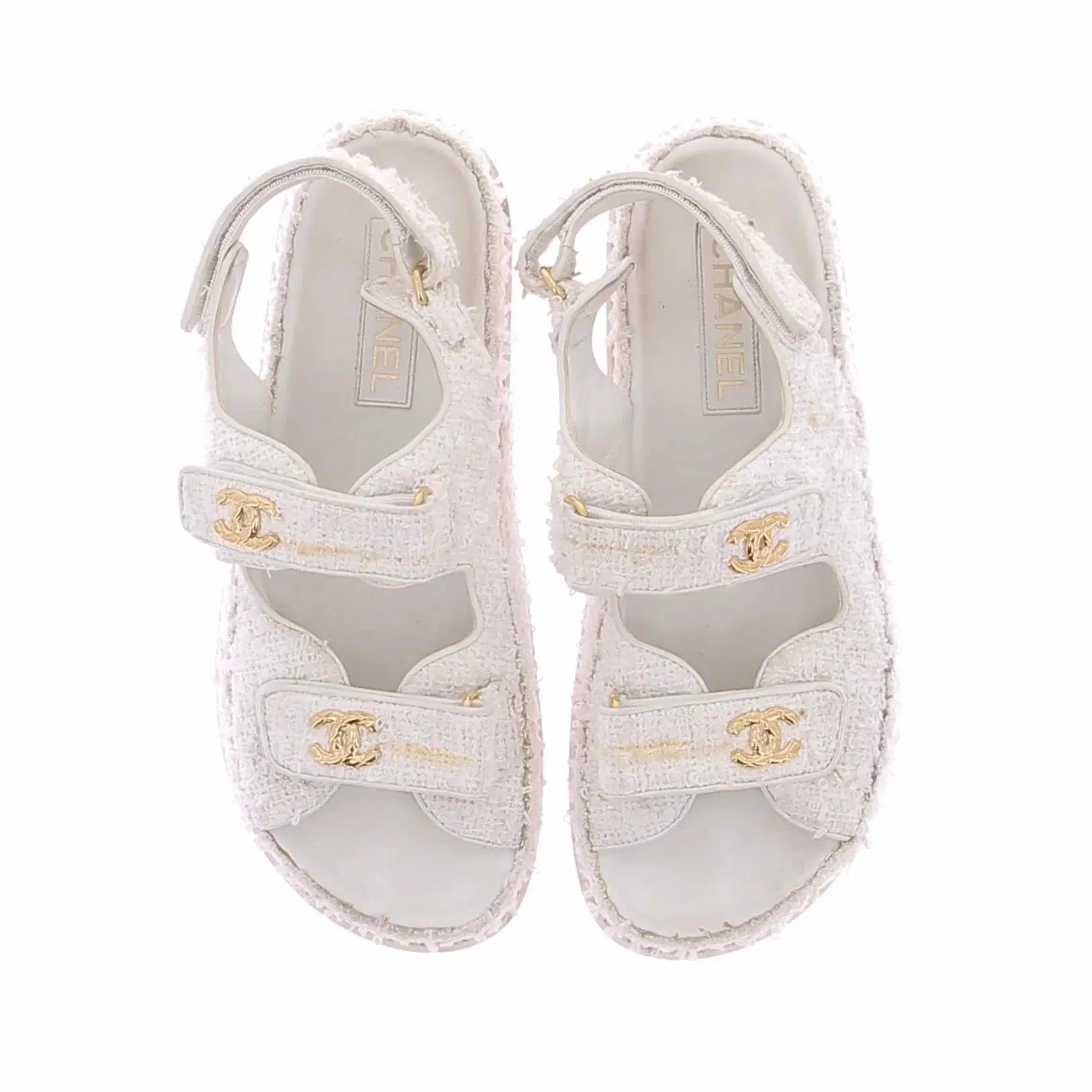 WHITE TWEED SANDALES